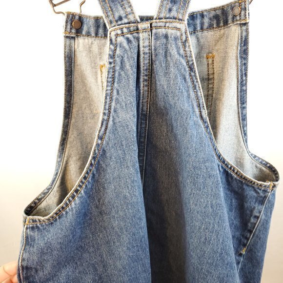 Forever 21 Rigid Denim Overall Dress / Pinafore w/Front Pocket L 100% Cotton - Picture 7 of 14